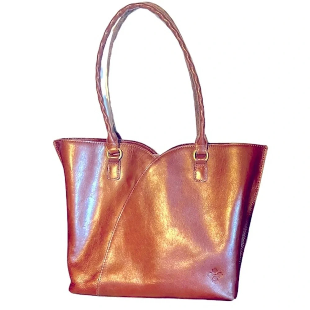 Patricia Nash Marion Metallic Cognac Brown Leather Heart Shaped Shoulder Tote